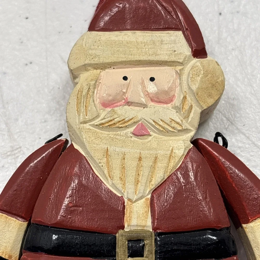 VTG Set Of 3‎ Wooden Ornaments Santa Hanger Articulated Star Santa Moon